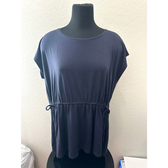 EILEEN FISHER | Navy Blue Cap Sleeve Drawstring Tencel Lyocell Top | XL - Picture 2 of 6